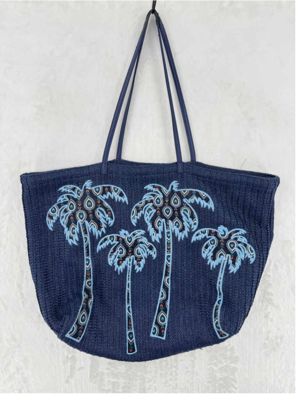 Vera Bradley Navy Blue Palm Tree Straw Bag Beach Vacation Summer